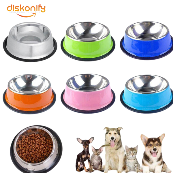 Durable Stainless Steel Pet Feeder Bowl - Non-Slip Food and Water Dish for Dogs & Cats