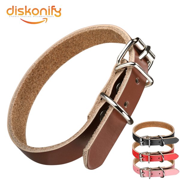 Genuine Leather Pet Collar - Adjustable Neck Buckle for Dogs, Puppies & Cats