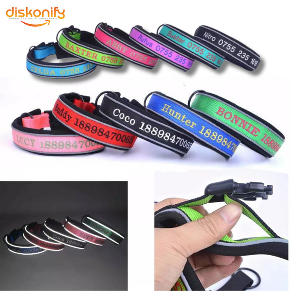 Personalised Dog Collar Night Reflective