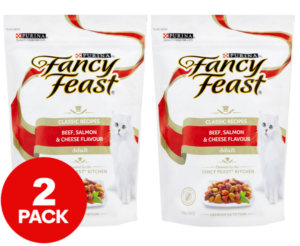 2x Purina Fancy Feast Classic Dry Cat Food Beef Salmon & Cheese Adult 450g